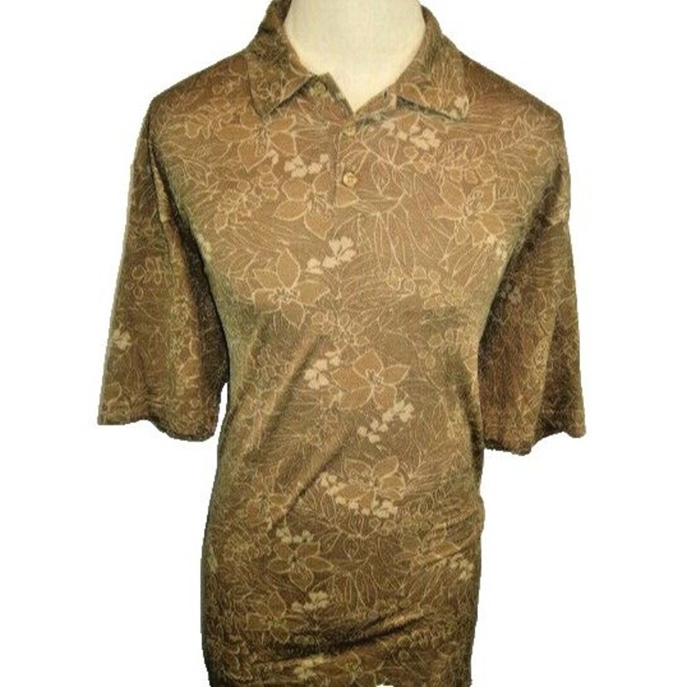 Mens Pusser's Tan Floral SS Silk/Cotton Golf Polo Casual Shirt sz XL